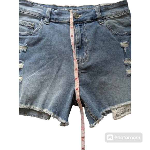 Denim Jeans Mini Distressed Shorts. Size 14. Blue. Stretchy. Distressed… - Picture 7 of 12